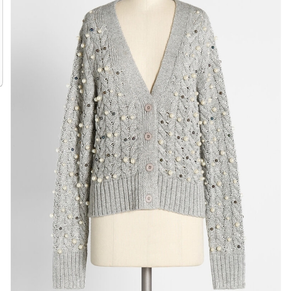 Modcloth Sweaters - Modcloth Bedazzled Silver Cardigan